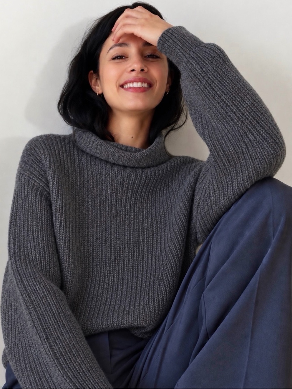 Aritzia WILFRED Montpellier Merino Wool Grey Ribbed Funnel Neck Sweater Size S